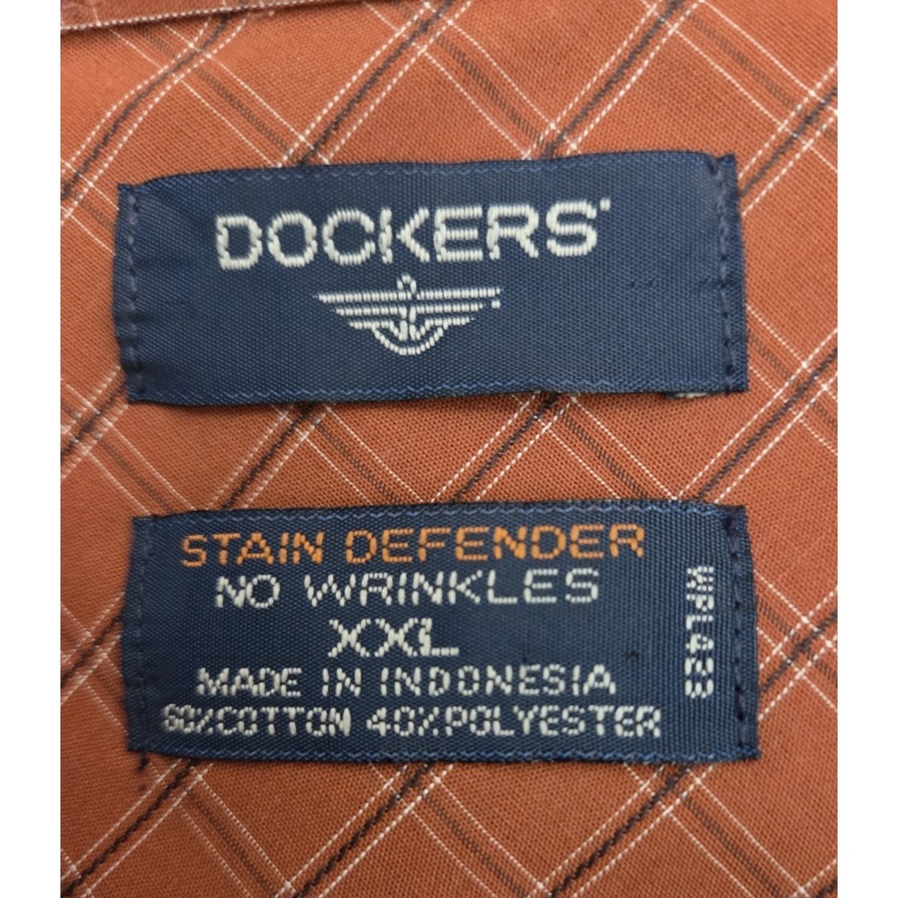 Vintage Dockers Shirt Men's 2XL Stain Defender Teflon‎ Rust Plaid NEW Old Stock - Picture 8 of 15